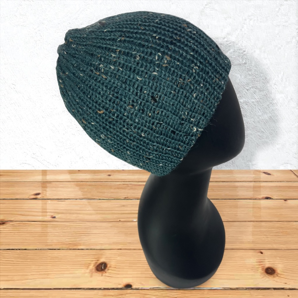 Handmade Alpaca Tweed Knit Beanie Handcrafted Unisex Hat Loch Ness - Picture 4 of 10